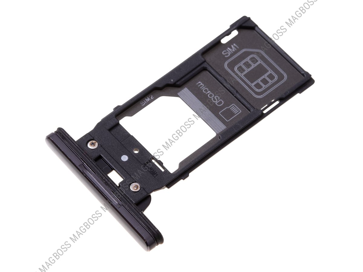 U50055392, 1310-2375 - Szufladka karty SIM Sony H8166 Xperia XZ2 Premium Dual SIM - czarna (oryginalna)