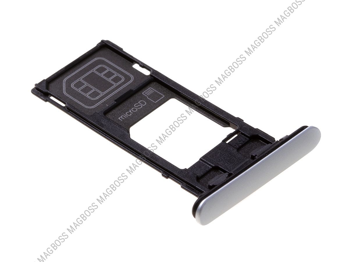 U50054091, 1313-0955 - Szufladka karty SIM Sony H8314 Xperia XZ2 Compact - srebrna (oryginalna)