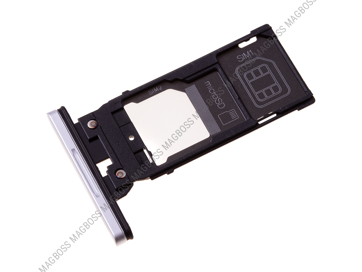 U50053611, 1313-1477 - Szufladka karty Sony H9436, H9493 Xperia XZ3 Dual SIM - biała/ srebrna (oryginalna)